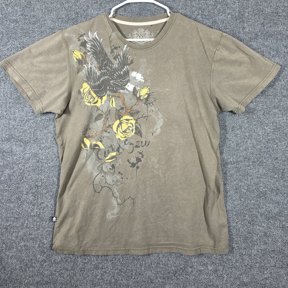 Vintage Marc Ecko Shirt Mens Extra Large Y2K Cut Sew Graphic Tee Crow Roses Edgy